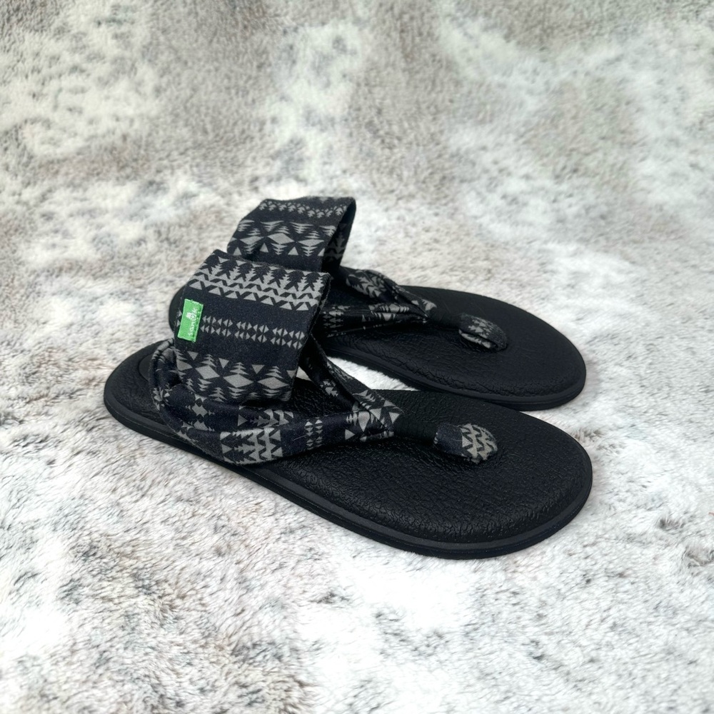 Sanuk Yoga Sling‎ 2 Sandals Women’s Size 6 Black & Natural Flip Flops Thong